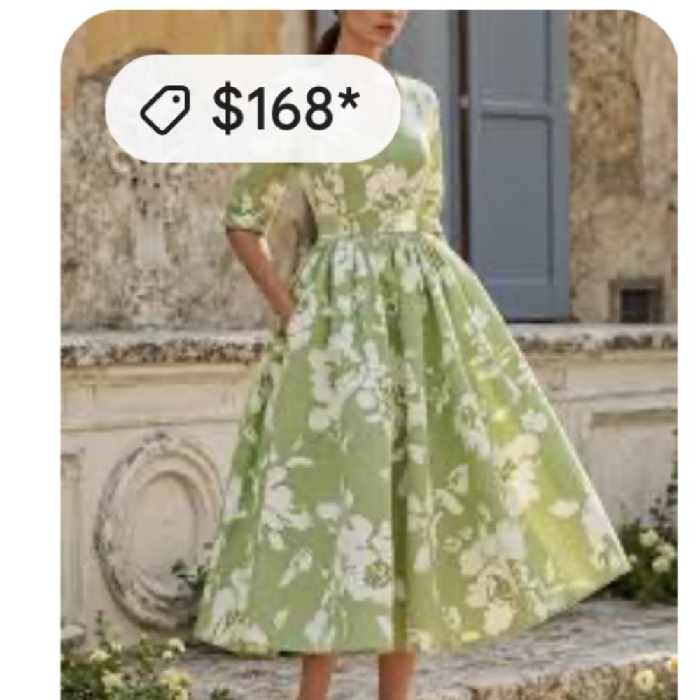 Chic Long Sleeve Floral Dress in Green and White - Picture 8 of 9